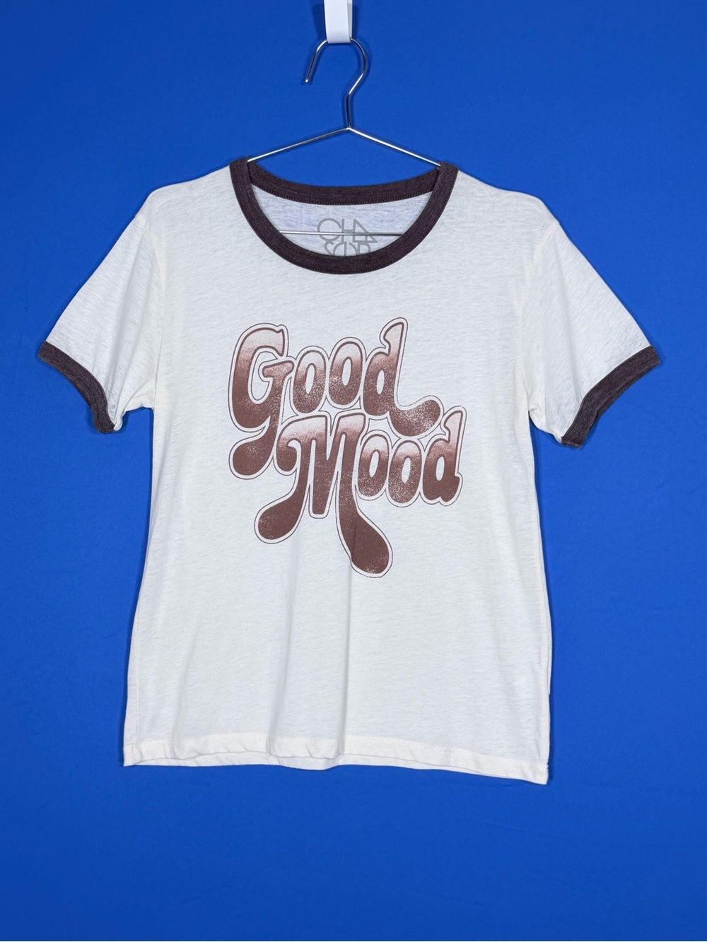 😊 Chaser Good Mood Retro Ringer Tee Cream Brown Size M